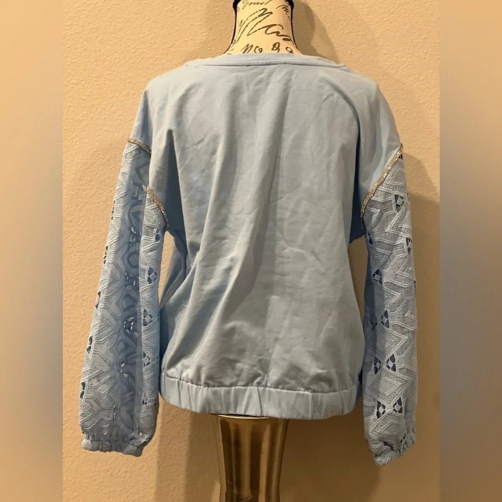 BOSTON PROPER Embellished Lace Sleeve Sweatshirt MEDIUM - Picture 9 of 9